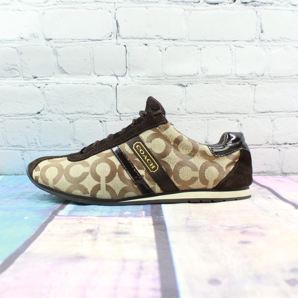Coach Kathleen Brown Jacquard Sneakers Size 8.5 - Picture 1 of 9